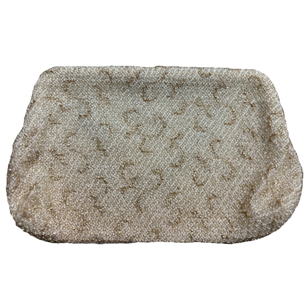 Vintage 1950-60s Lumiered Corde Beaded Hand Bag/Purse/Clutch Ivory/cream & Gold - Picture 3 of 14